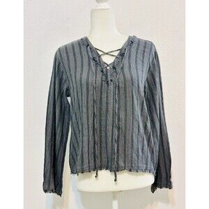 Bella Dahl Size XS Striped Laced-Up Top Boho Hipster Hippie Grunge Peasant